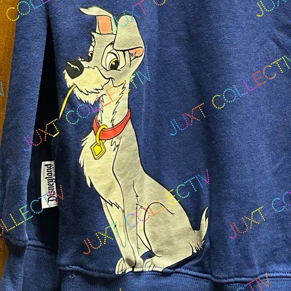 Disneyland Lady And The Tramp Navy Blue Pullover Crewneck Sweatshirt NWT - Picture 5 of 5